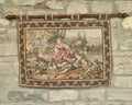 Vintage French Jaquard Pastoral Tapestry Wall Hanging Mounted on Oak Finialled Pole Linned & Finished in England 86cm x 62cm