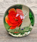 Vintage Giant Magnum Red Flower & Frogs Art Glass Sphere Ball Paperweight 9.5cm 1.4kg