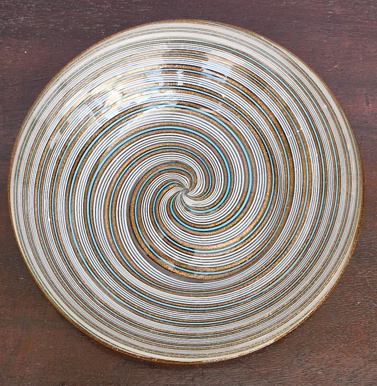 Antique Salviati Murano Glass Dish, Mezza Filigrana, Aventurine, Turquoise Blue, Venetian, c.1860–1872, 16.6cm, Perfect Condition