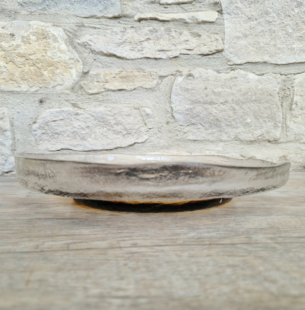 Brutalist Textured Art Glass Centrepiece Plate by Pentti Santalahti Humppila Finland