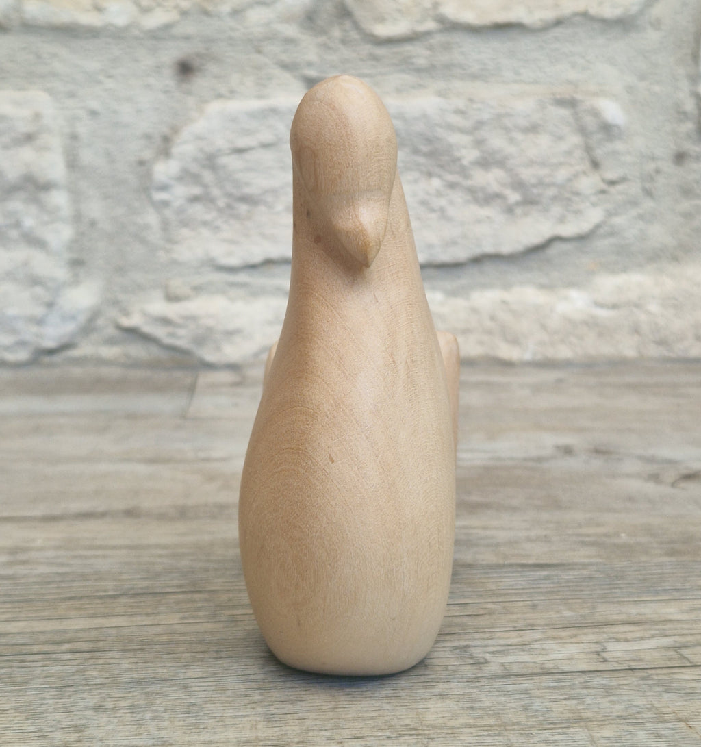 John Mainwaring Signed Rock Maple Wood Bird Sculpture Hand Carved Minimalist Stylized Dove Figurine Vintage