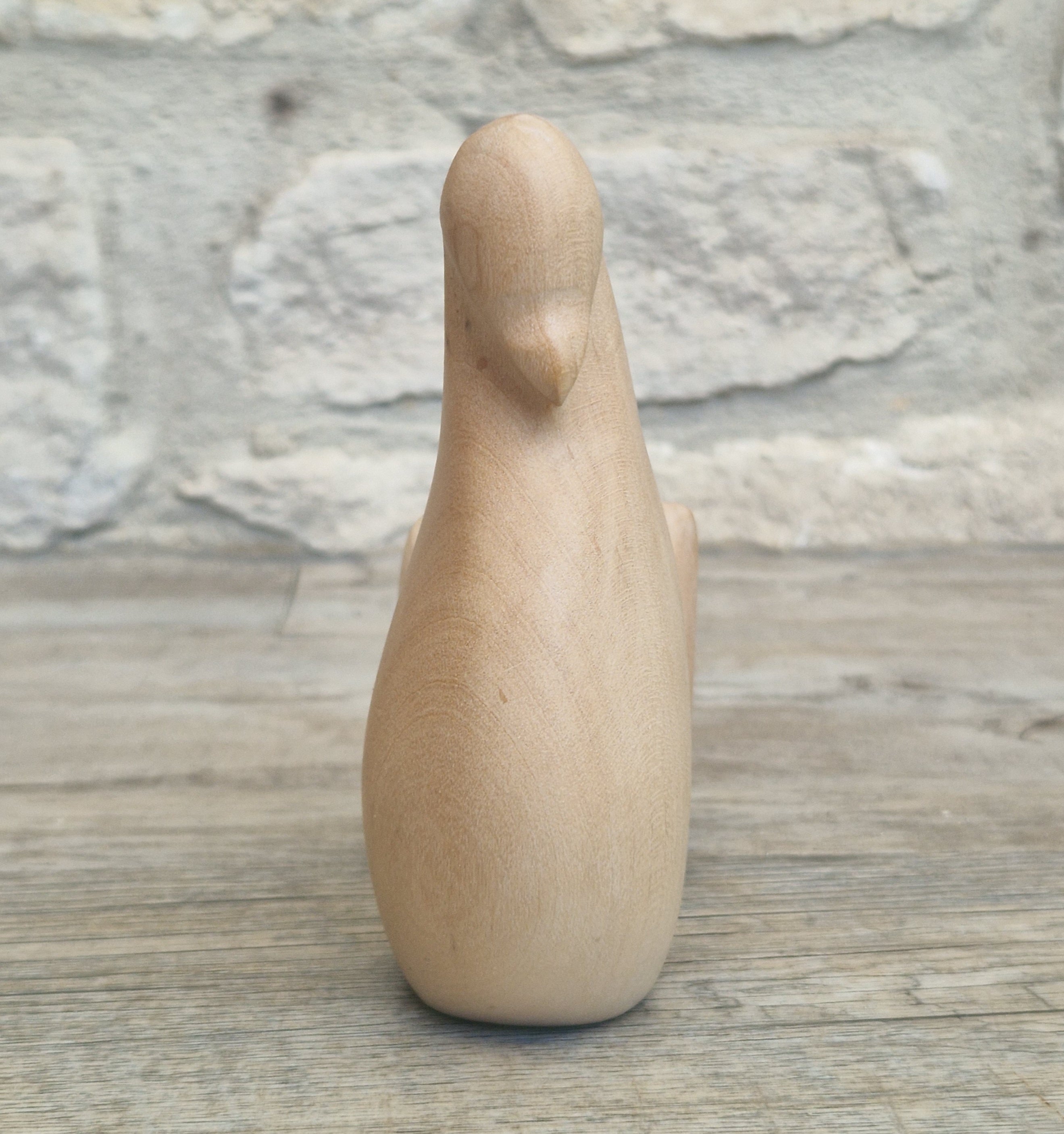 John Mainwaring Signed Rock Maple Wood Bird Sculpture Hand Carved Minimalist Stylized Dove Figurine Vintage