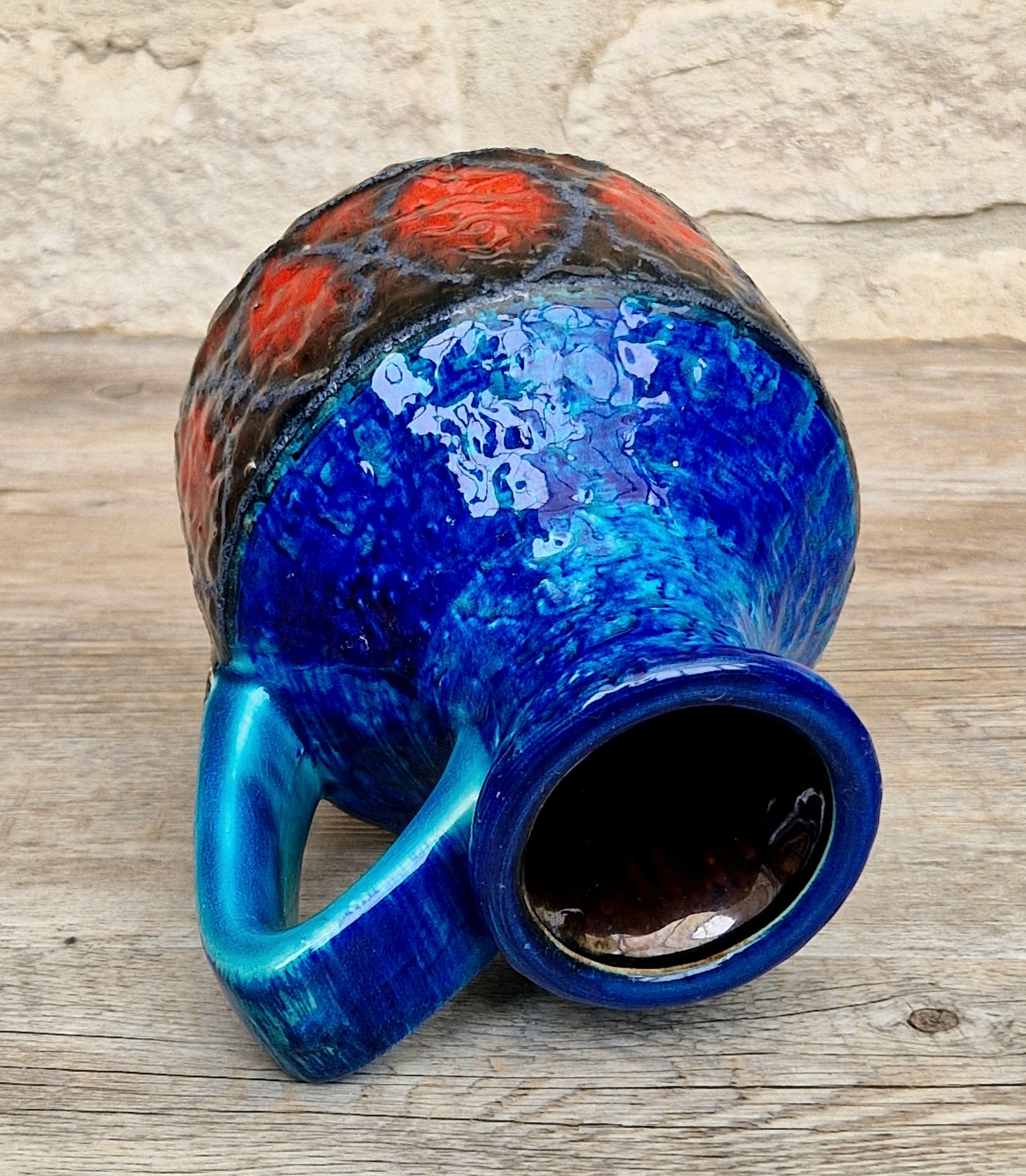 Bay Keramik West German Fat Lava Pottery Jug Vase Mid-Century Bright Blue Vintage