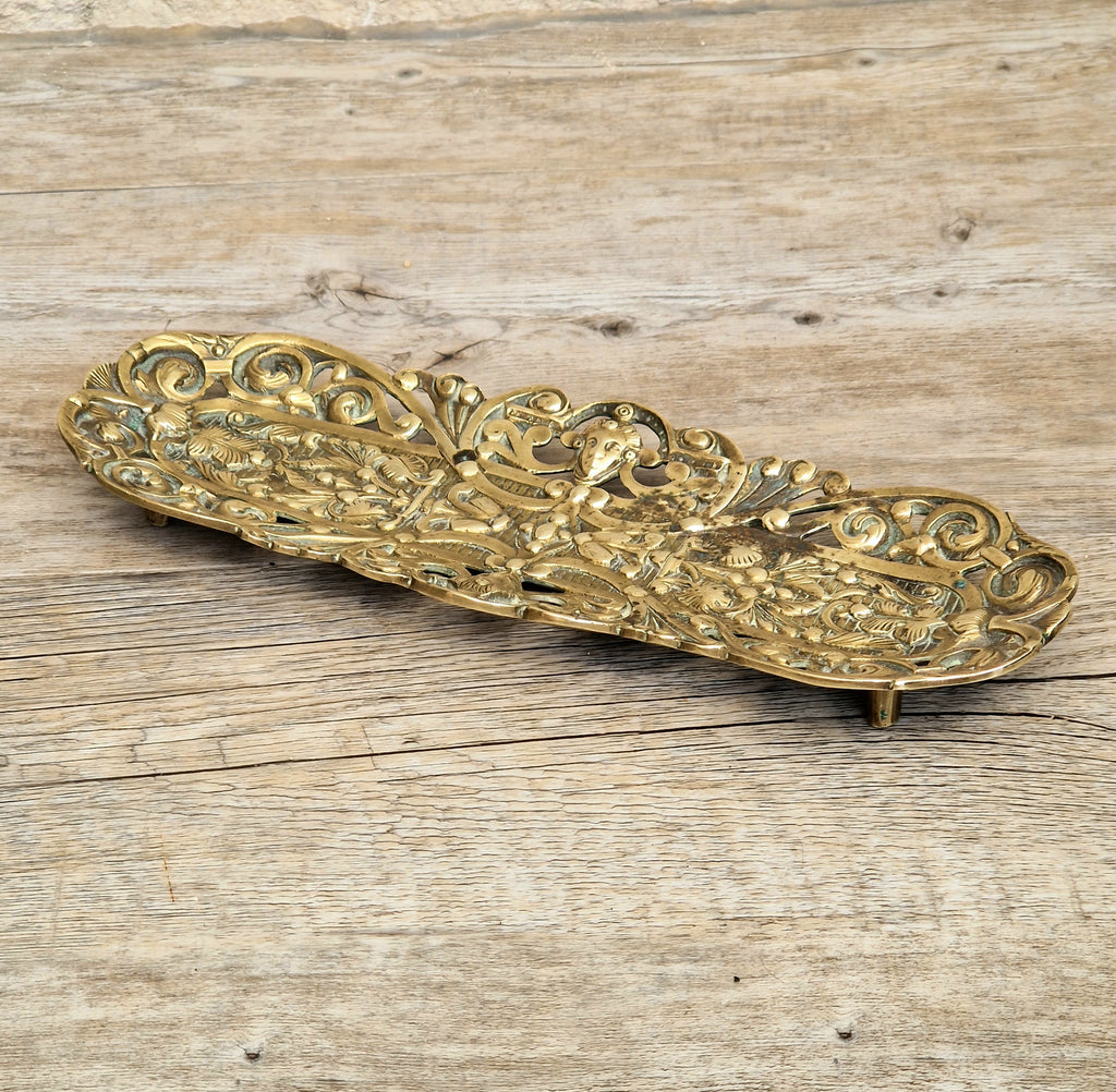 Antique Renaissance Revival Cast Brass Pen Tray