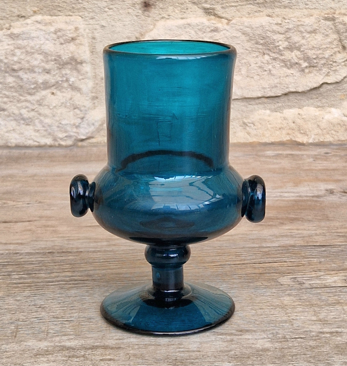 Mid-Century Bertil Vallien for Boda Glass "Basun" Blue Art Glass Wine Goblet Vase