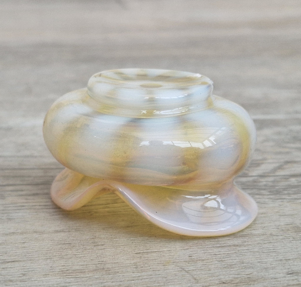 Antique Art Nouveau Monot Stumpf Pantin French Opalescent Glass Ruffled Open Salt Cellar Bowl