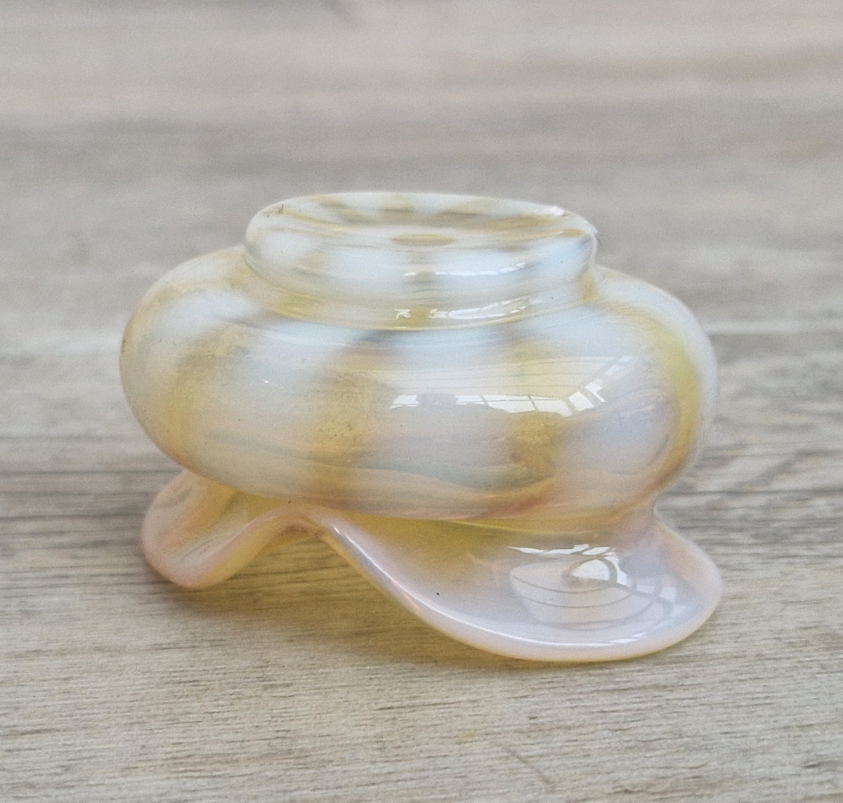 Antique Art Nouveau Monot Stumpf Pantin French Opalescent Glass Ruffled Open Salt Cellar Bowl