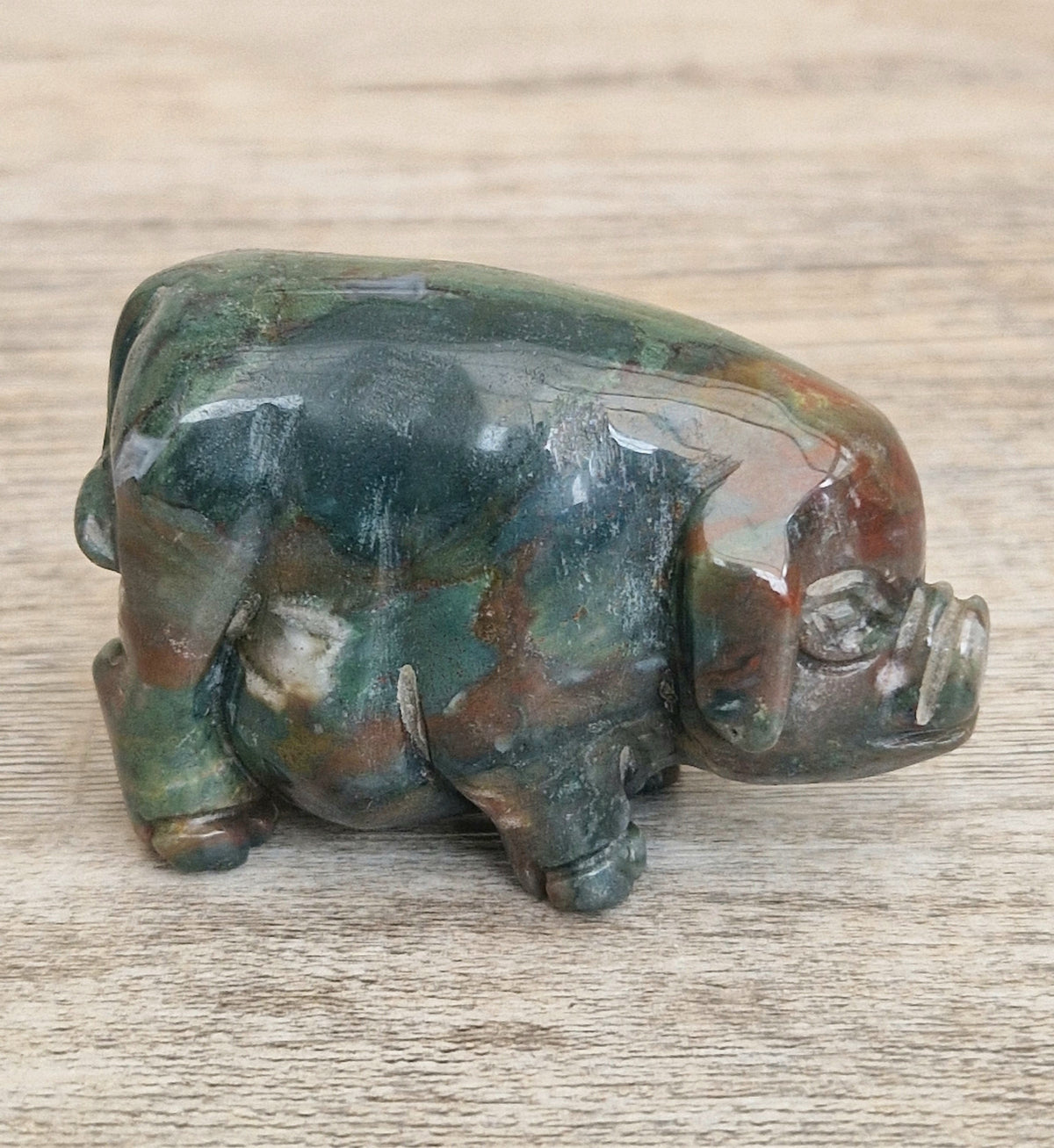 Vintage Fine Carved Moss Agate Standing Pig Figure Ornament 6.3cm