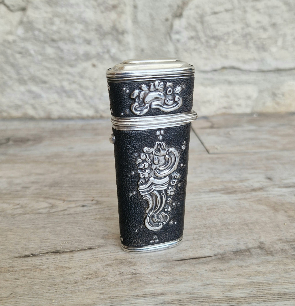 18th Century Etui French Black Shagreen & Silver Necessaire Case Rare Early Example