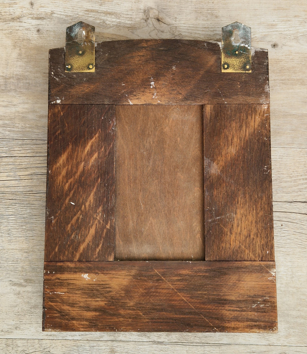 Antique Arts & Crafts Brass And Quarter Sawn Oak Gentleman's Wall Letter Rack