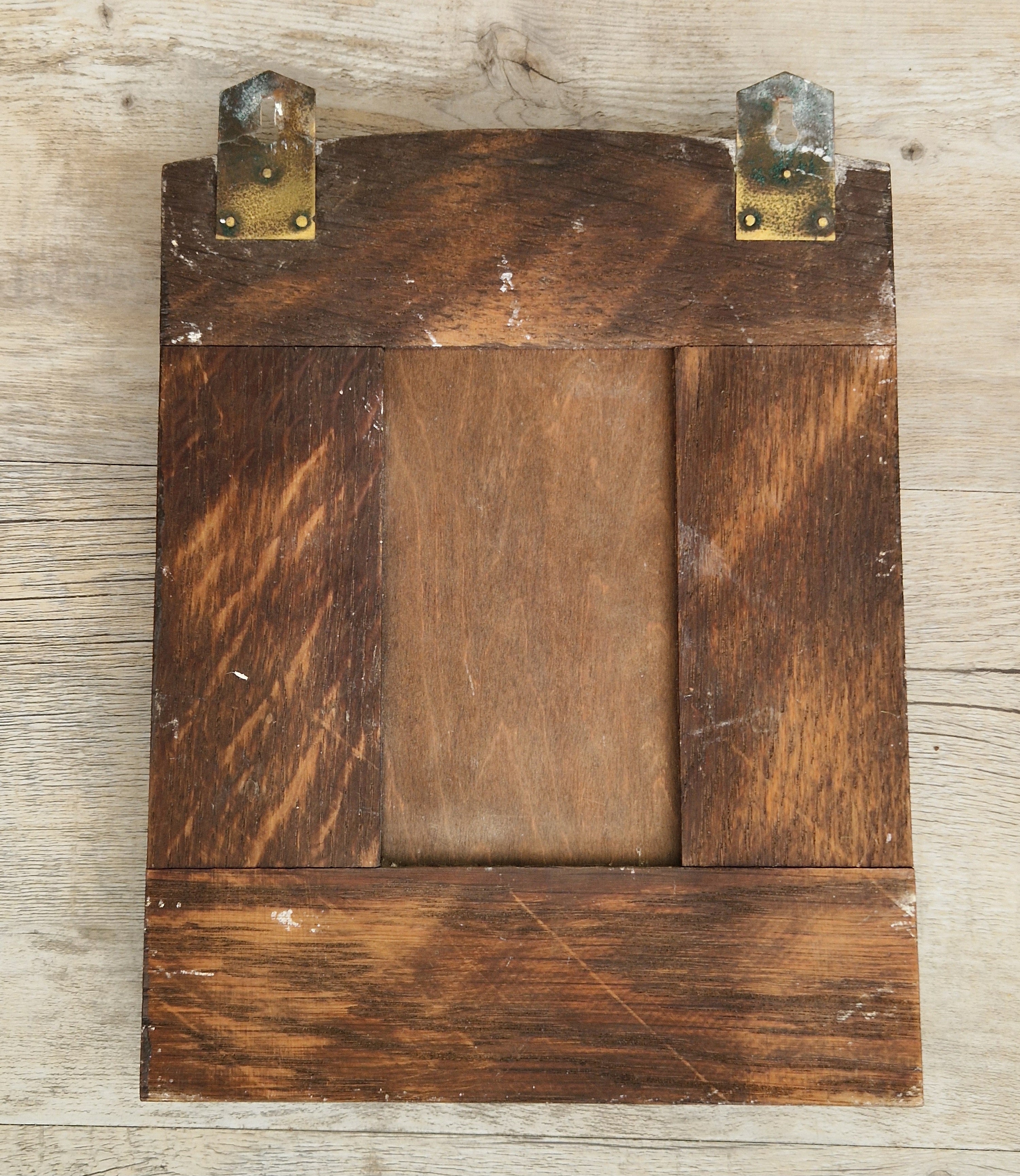 Antique Arts & Crafts Brass And Quarter Sawn Oak Gentleman's Wall Letter Rack