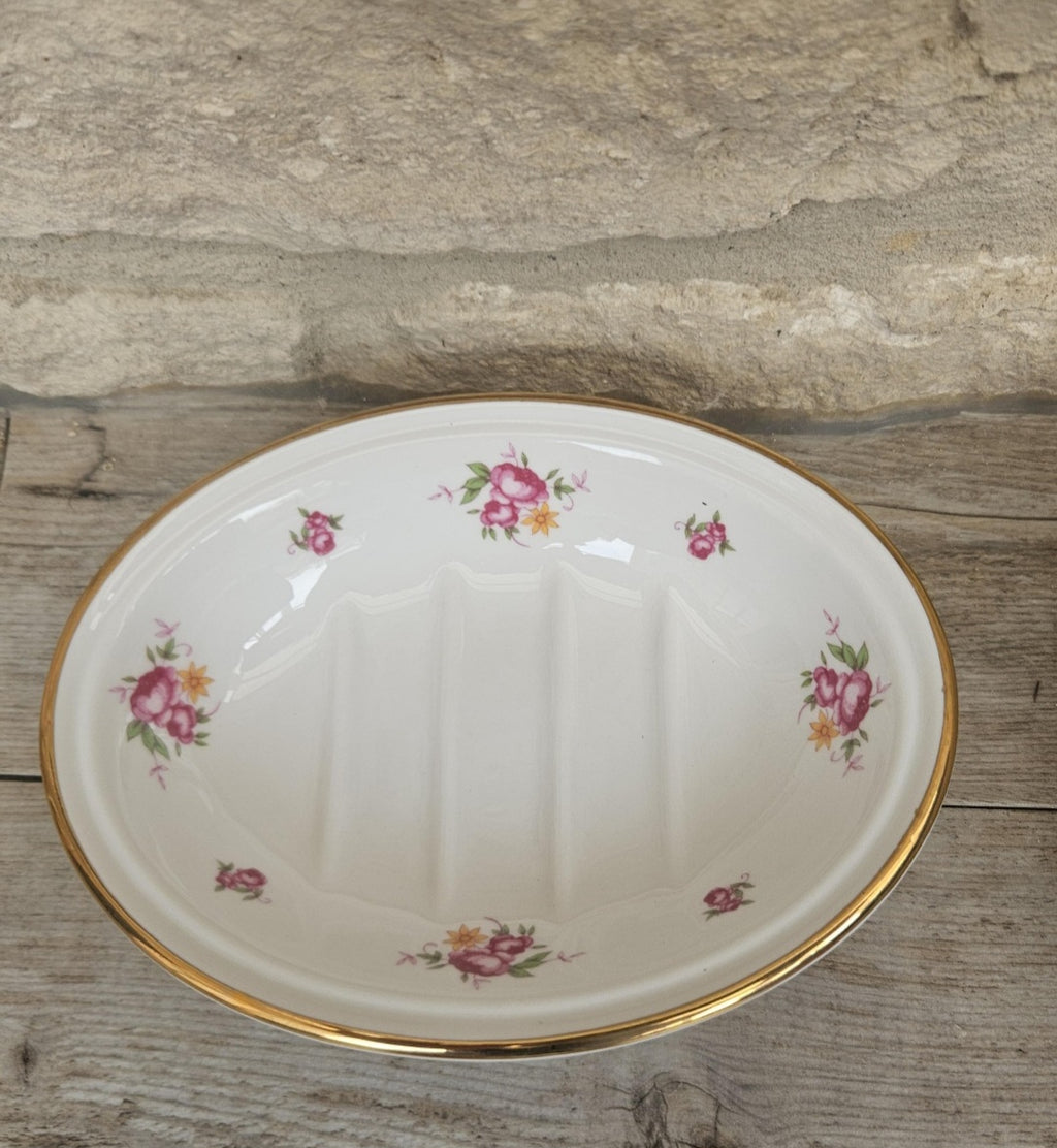Vintage 1980s Laura Ashley Pretty Oval Floral Soap Dish Unused in Box Made in England