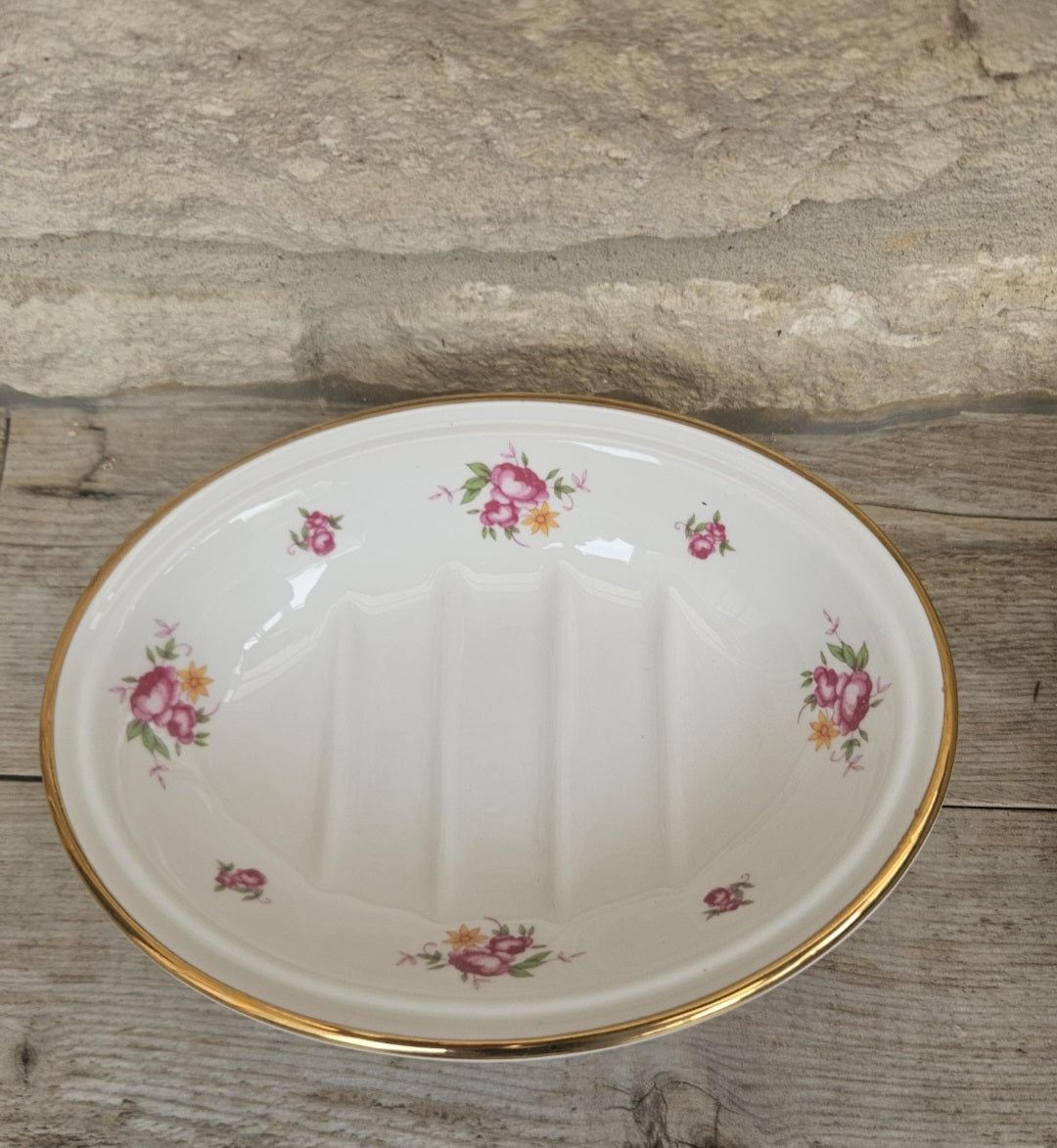 Vintage 1980s Laura Ashley Pretty Oval Floral Soap Dish Unused in Box Made in England