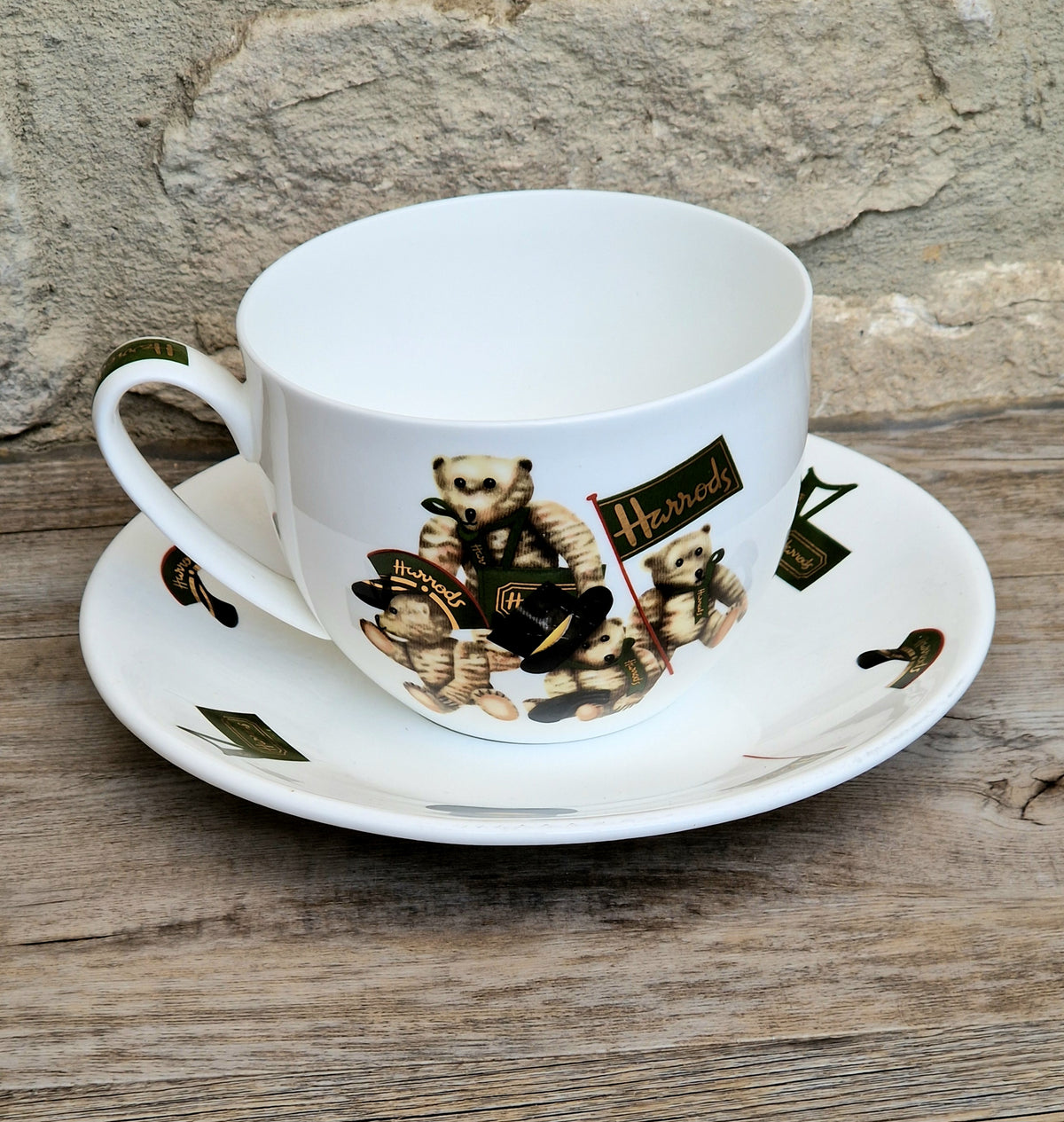 Vintage Harrods Knightsbridge London Bear Bone China Extra Large Breakfast Cup & Saucer 1 Pint