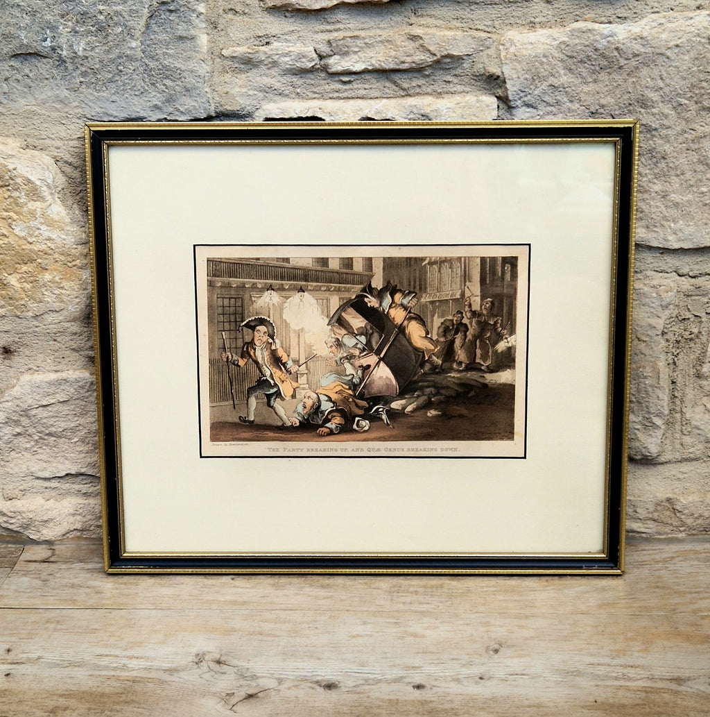 Thomas Rowlandson Lithograph Print 'The Party Breaking Up, And Quae Genus Breaking Down' Framed Wall Art