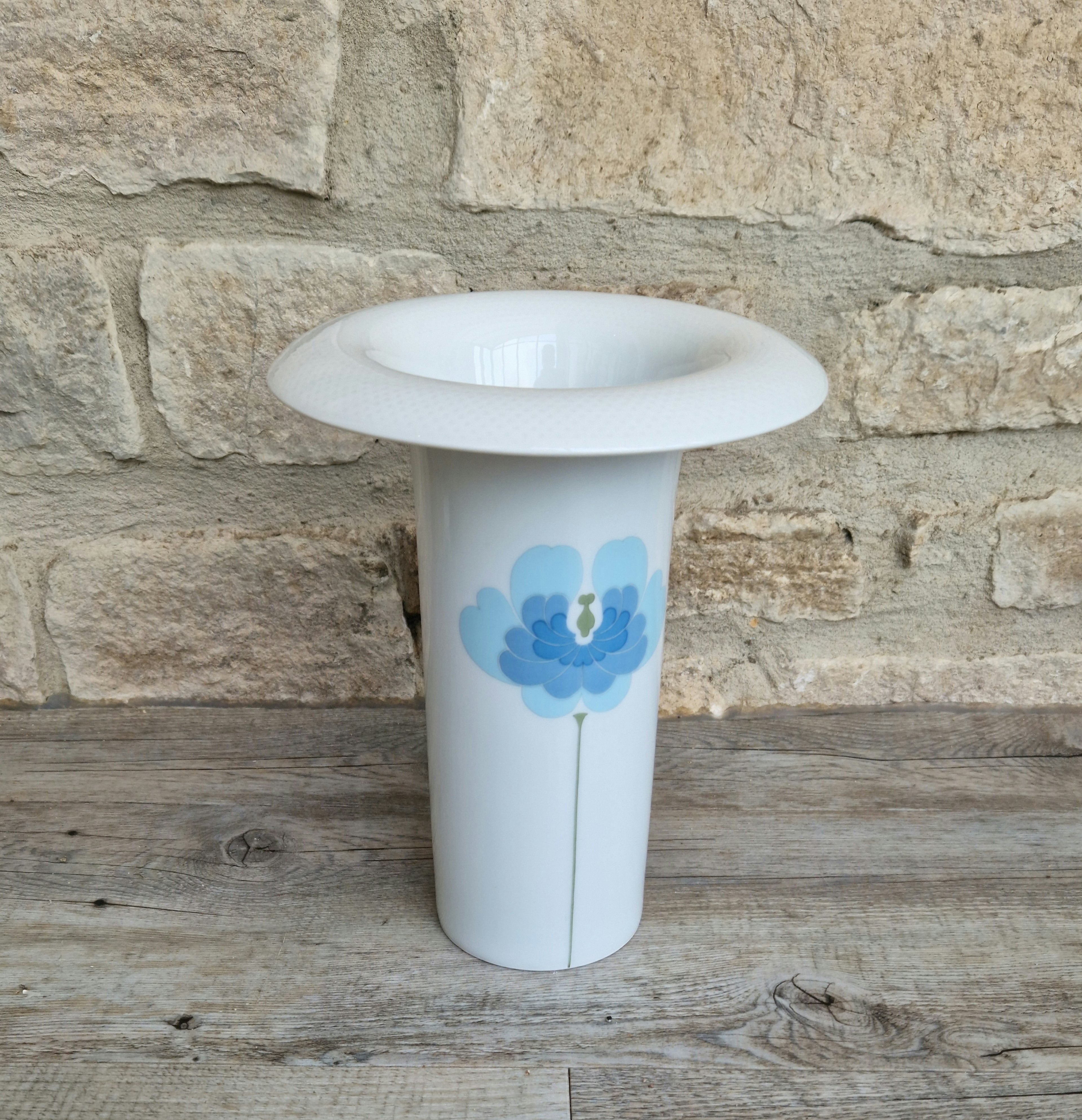 Vintage Rosenthal Studio Line Vase: Tapio Wirkkala White Porcelain with Blue Flower