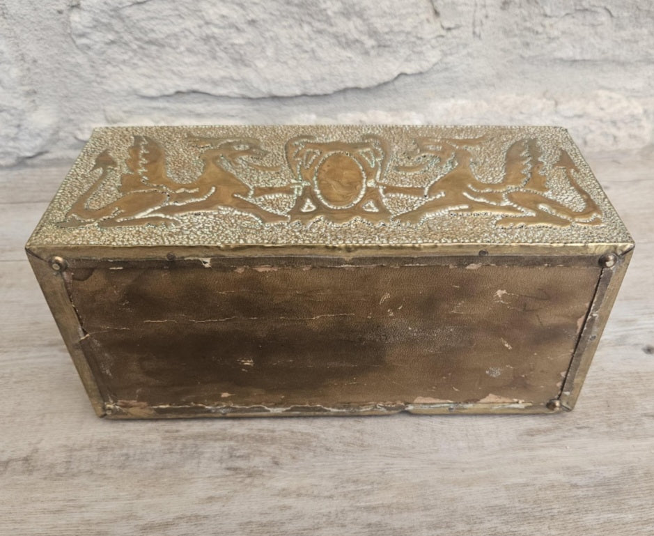 Arts and Crafts Letter Holder Brass and Wood Celtic Dragons England