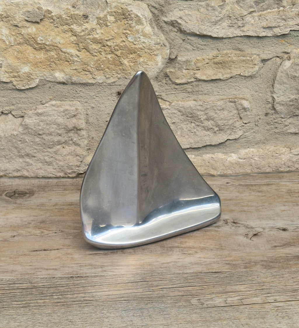 Vintage Hoselton Sailboat Stylised Aluminium Sculpture Signed Minimalist Nautical Decor