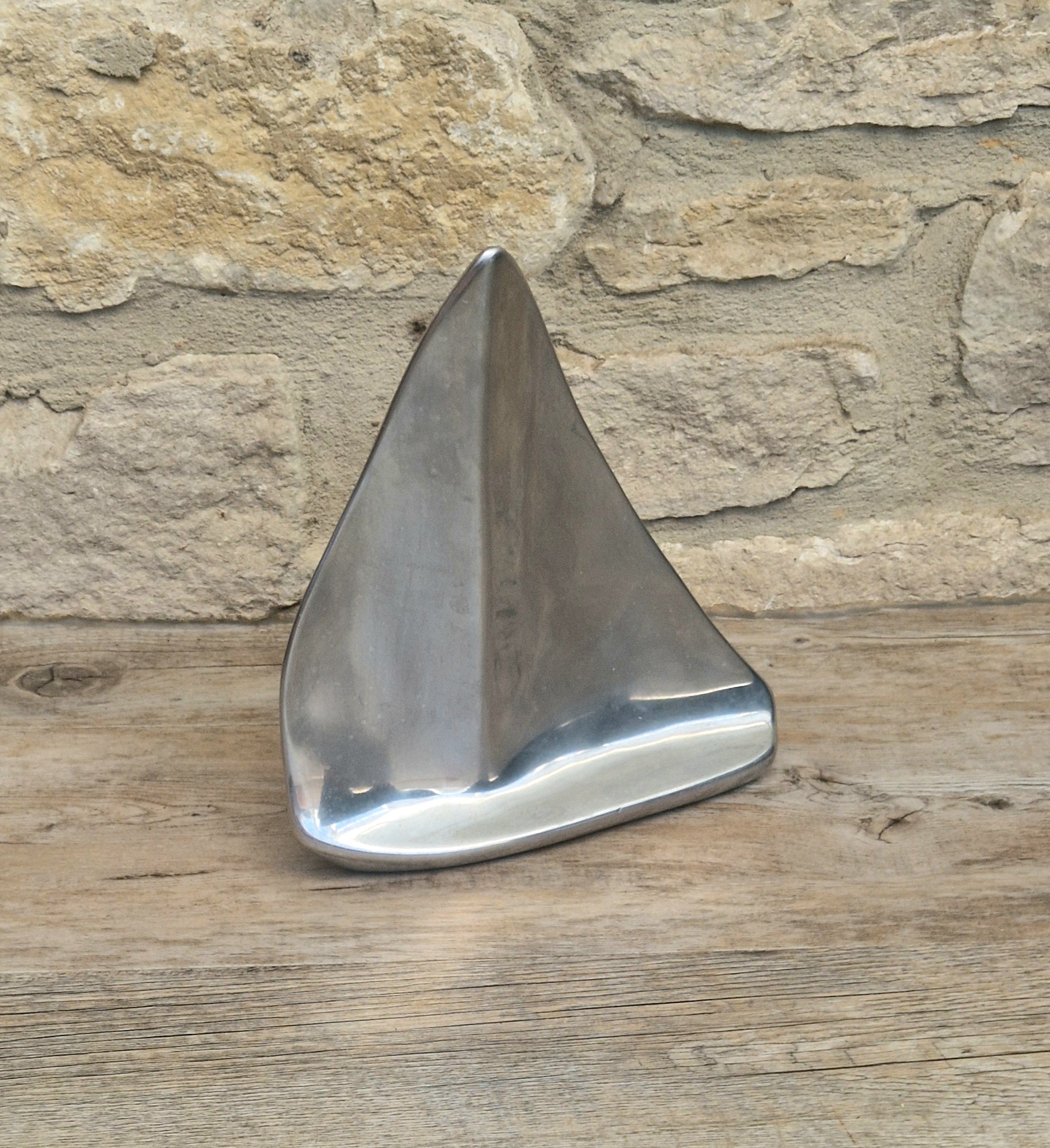 Vintage Hoselton Sailboat Stylised Aluminium Sculpture Signed Minimalist Nautical Decor