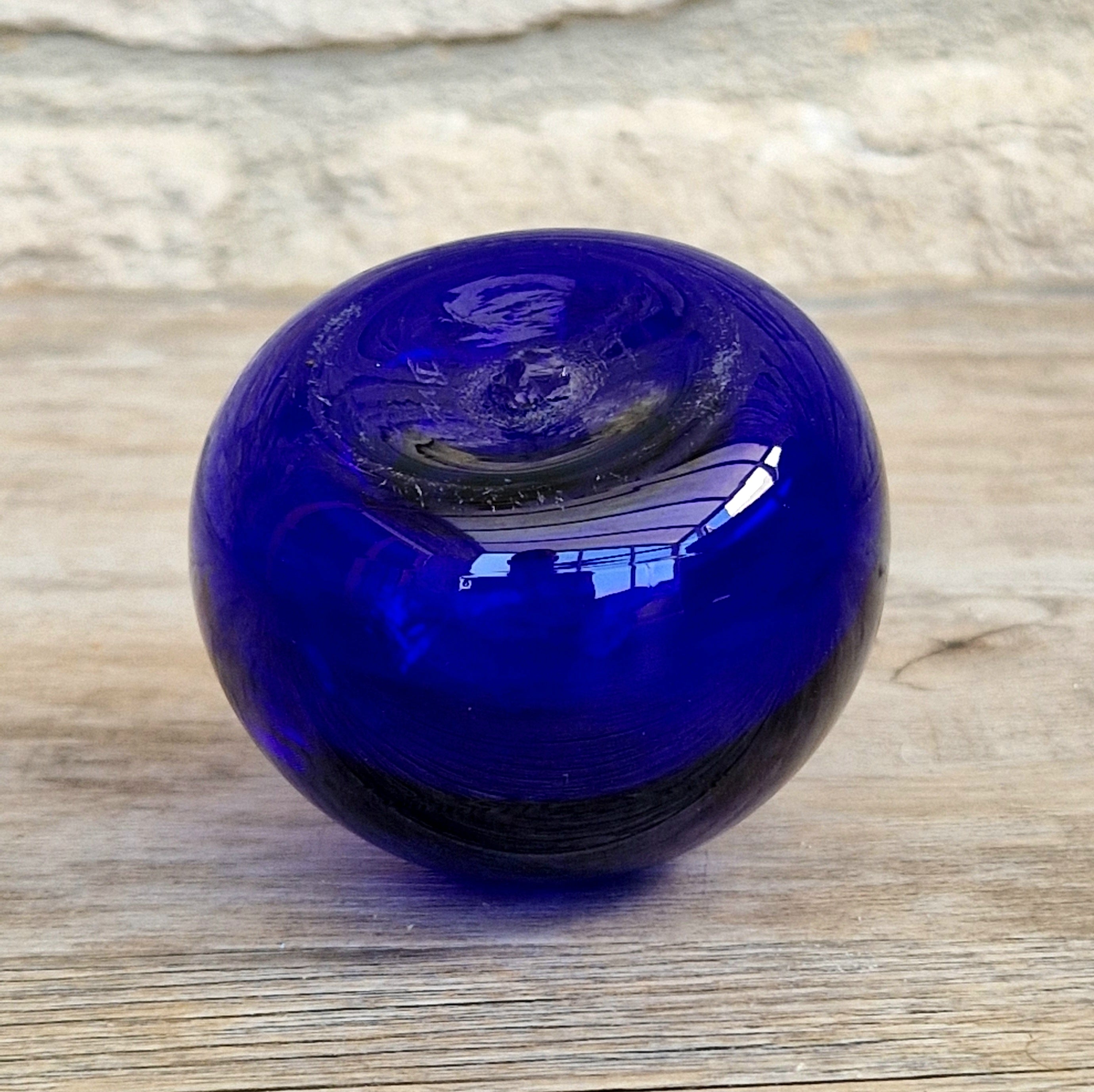 Signed Bristol Blue Glass Hollow Friendship Ball 6.5cm Handmade Vintage British Studio Art Orb