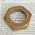 Carl Auböck Brass Hexagon Nut Magnifier Paperweight, Vintage Austria Werkstätte 1950s Desk Accessory, Model 5071 Authentic