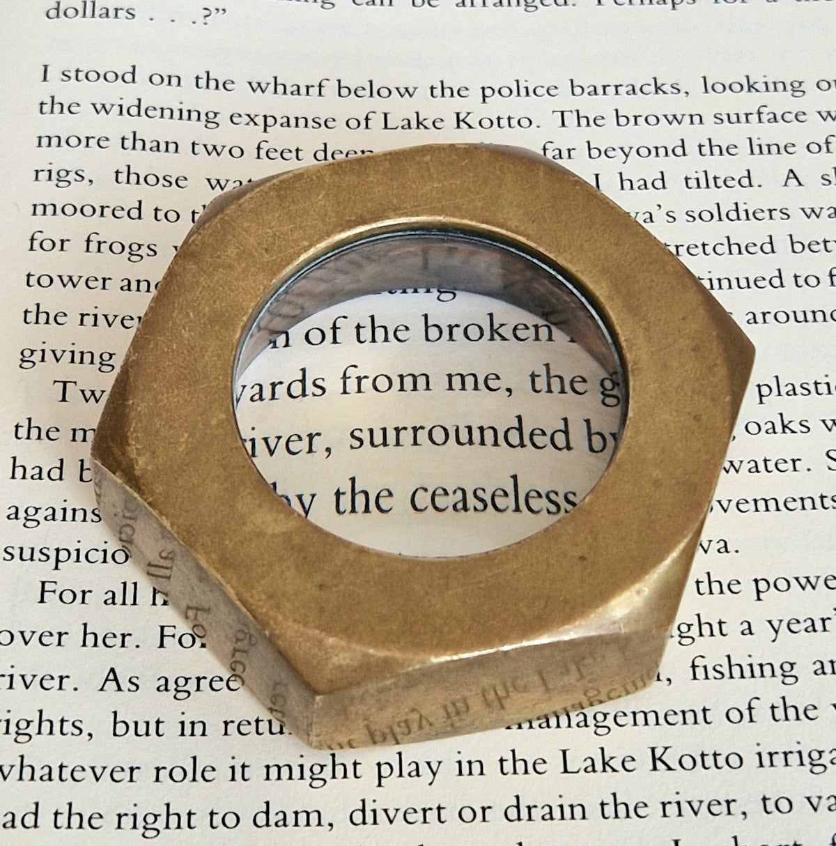 Carl Auböck Brass Hexagon Nut Magnifier Paperweight, Vintage Austria Werkstätte 1950s Desk Accessory, Model 5071 Authentic