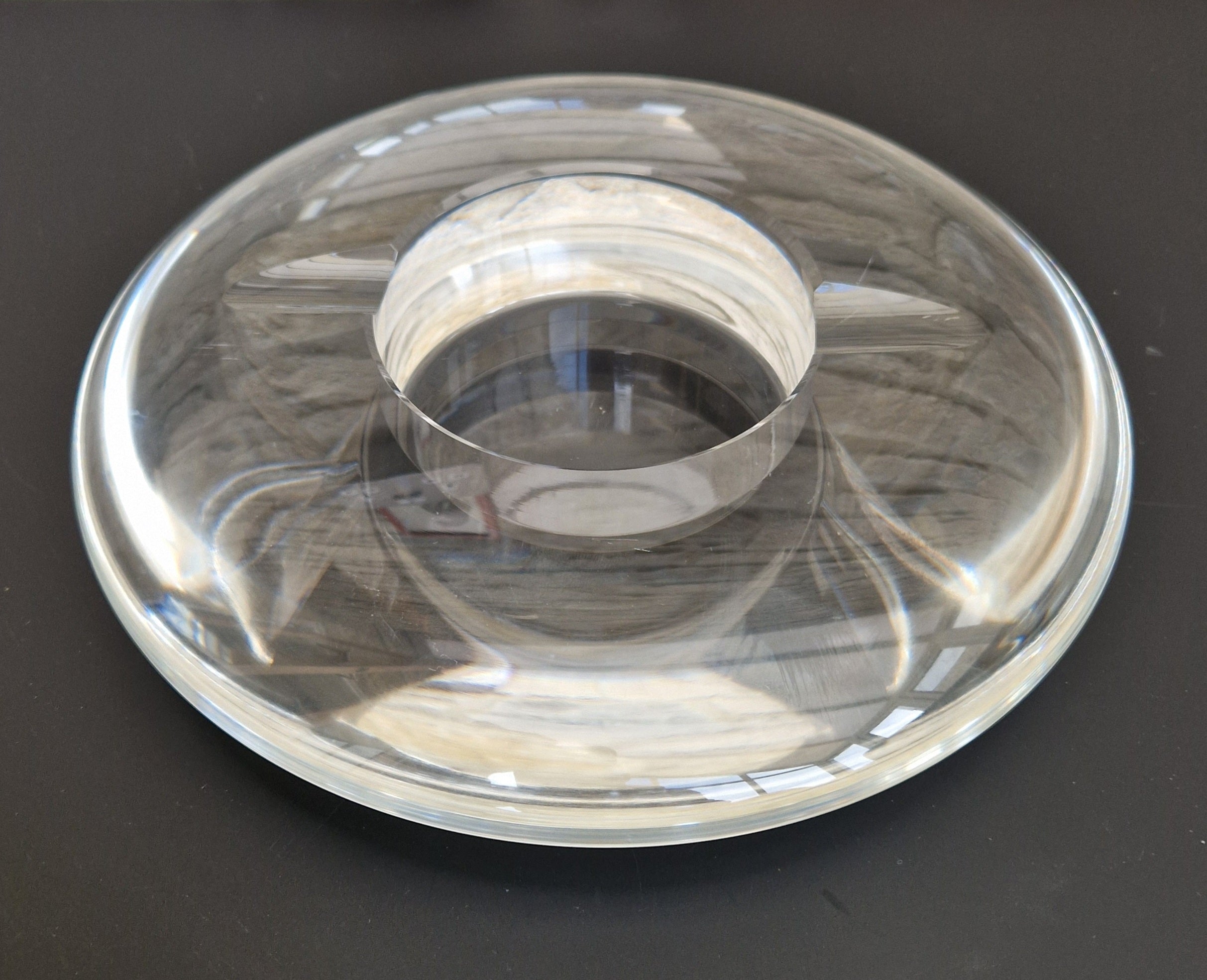 Heavy Clear Crystal Glass Discus Cigar Table Ashtray 23cm Diameter