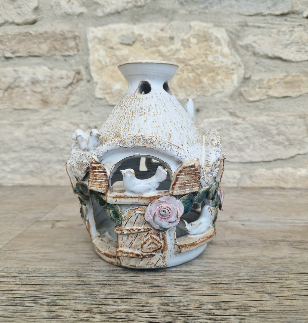 Vintage Pottery Large Bird House Essential oil Diffuser Handmade Pottery Ark Pottery Made England Heavy 1kg 135grams Dove Cote Bird House