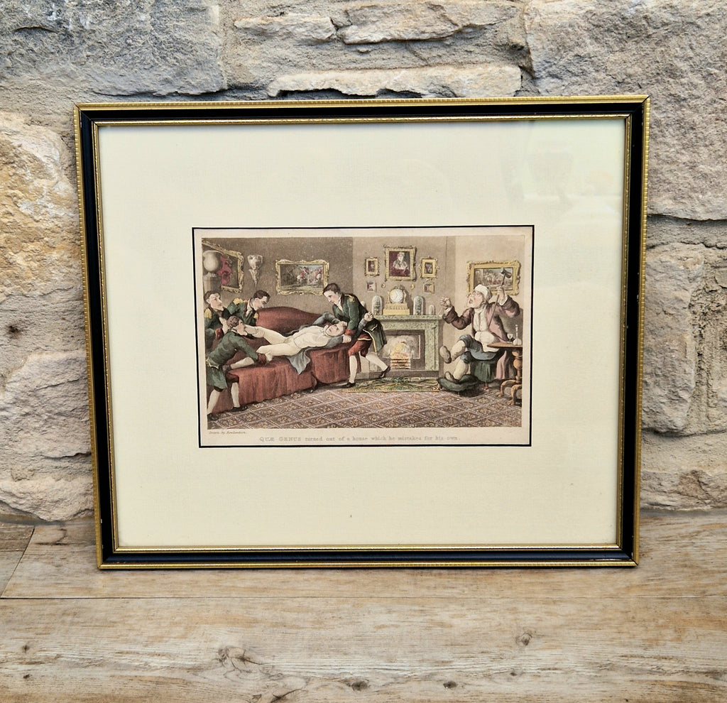 Thomas Rowlandson Lithograph Print 'Quae Genus turned out of a house which he mistakes for his own' Framed Wall Art