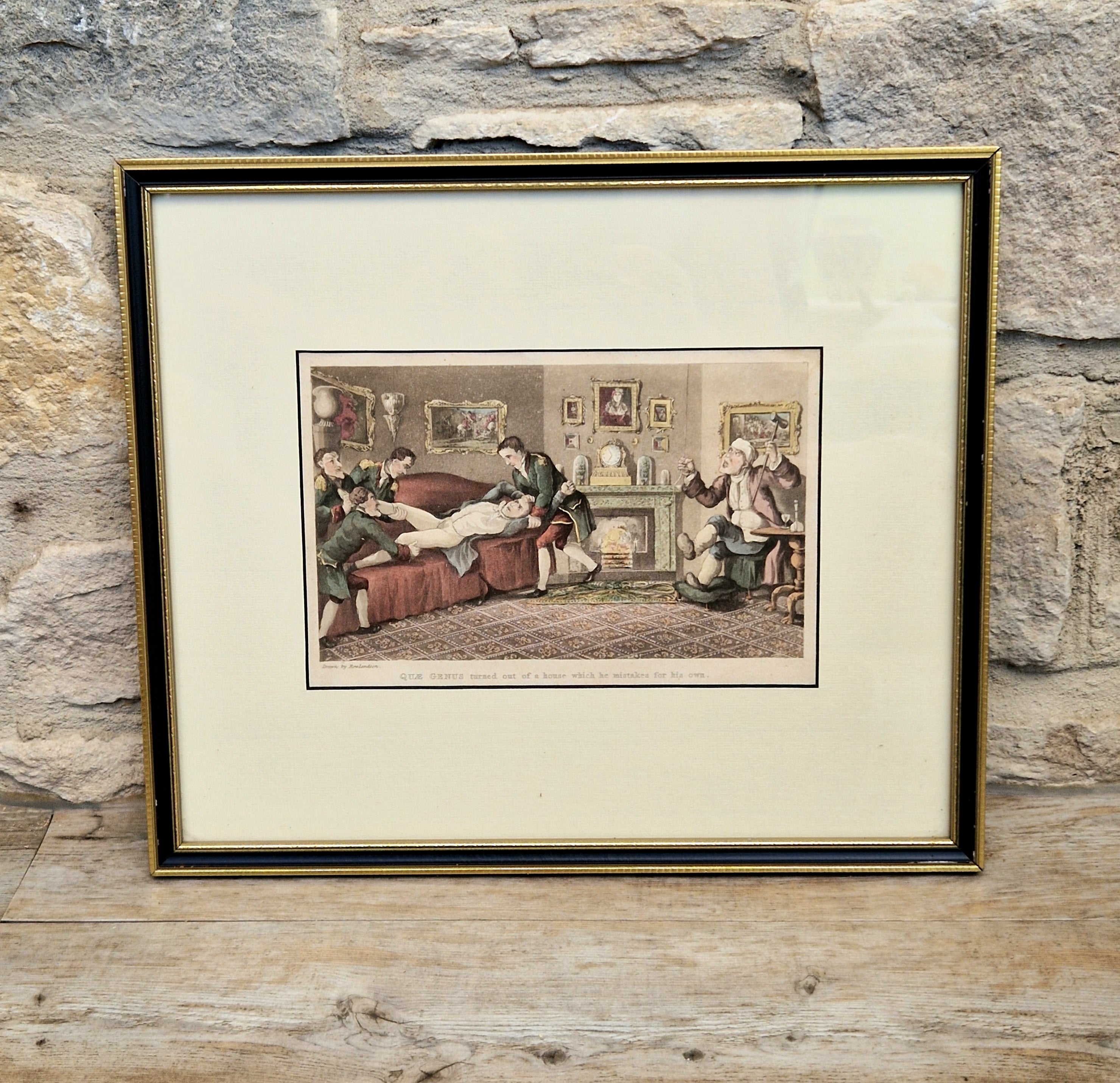 Thomas Rowlandson Lithograph Print 'Quae Genus turned out of a house which he mistakes for his own' Framed Wall Art