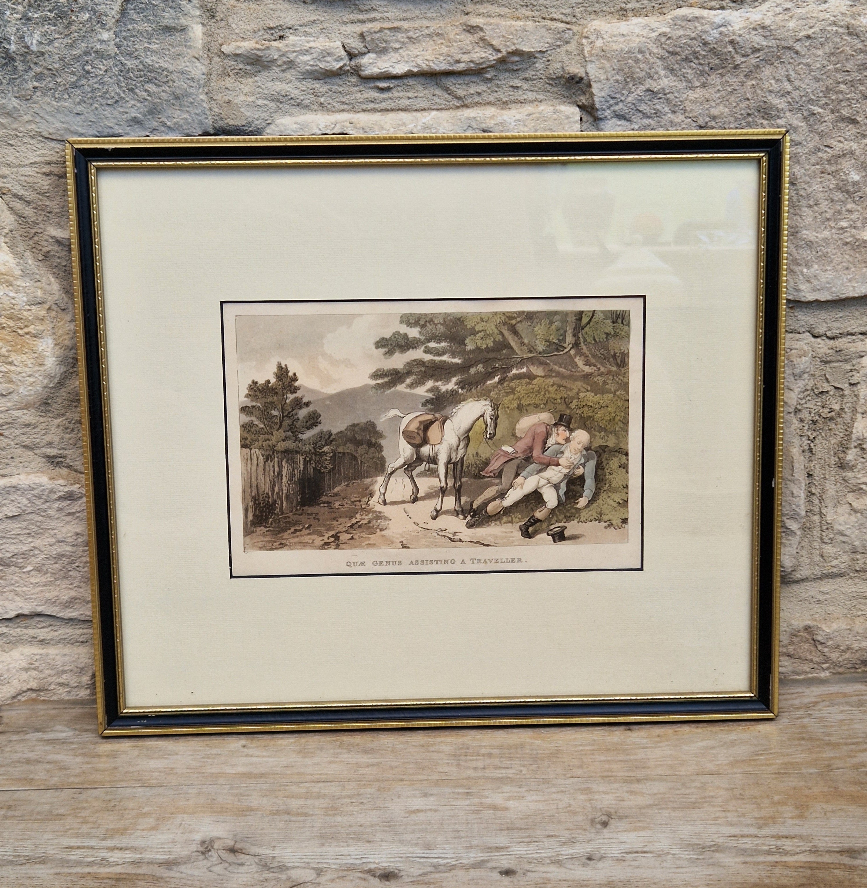 Thomas Rowlandson Lithograph Print 'Quae Genus Assisting A Traveller' Framed Wall Art