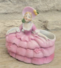 Antique Pink Lady Crinoline Dress Victorian Era Porcelain Dressing Table Decor Boudoir Figurine
