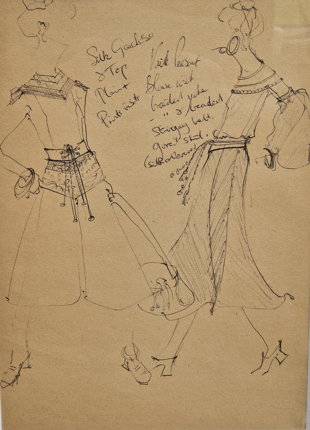 1970s Couture Fashion Drawings Double Framed Sketches Original Bill Gibb Style