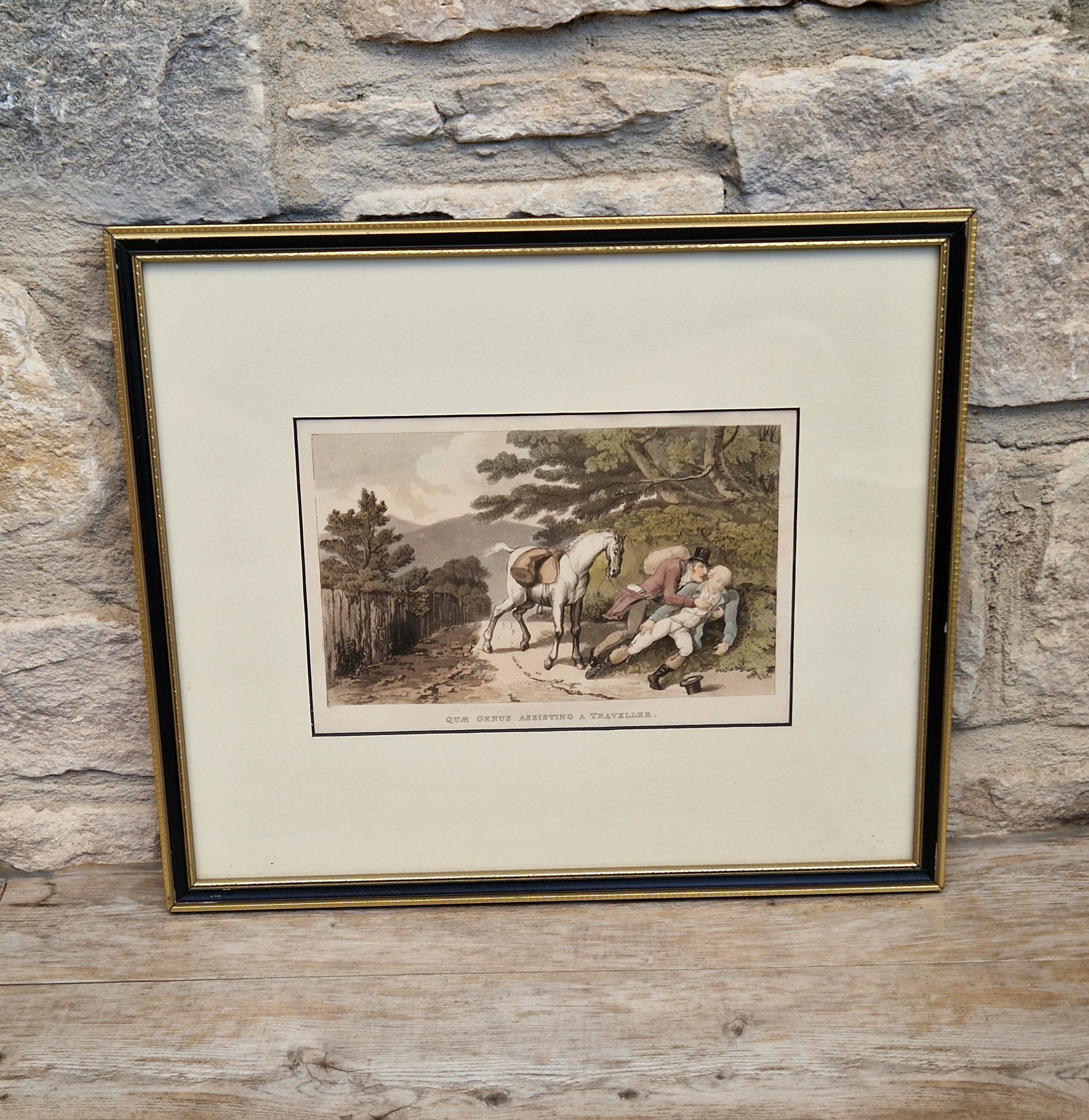 Thomas Rowlandson Lithograph Print 'Quae Genus Assisting A Traveller' Framed Wall Art