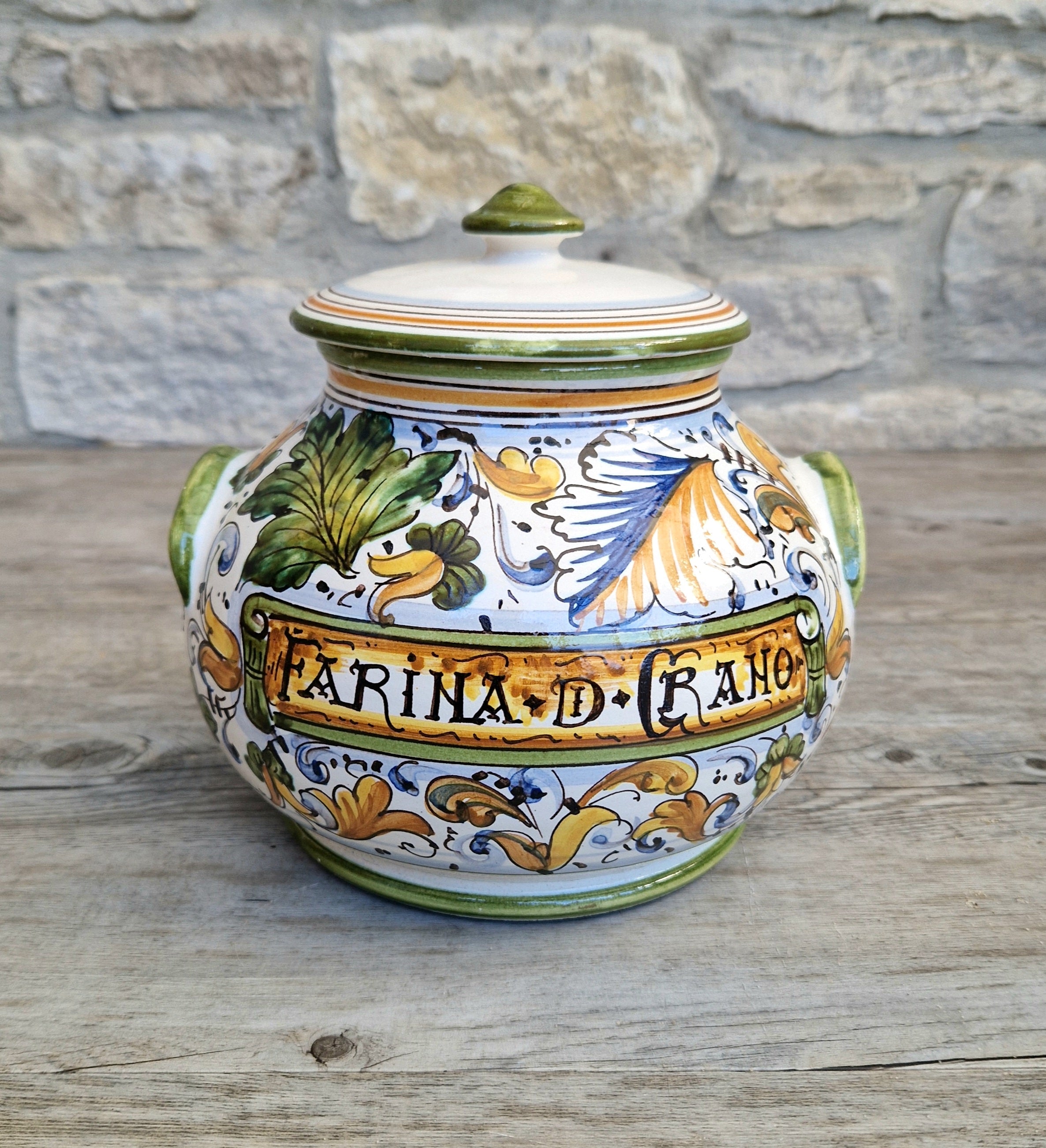 Deruta Italian Majolica Ceramic Lidded Flour Jar Vintage Kitchen Decor