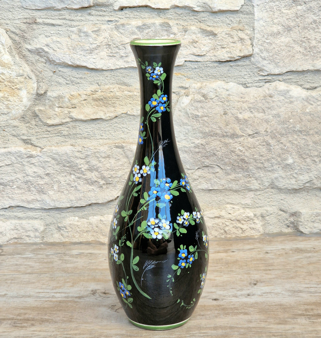 Marmaca San Marino Vase Art Ceramic Black Floral Amphora Tall Bottle Vase 1950's
