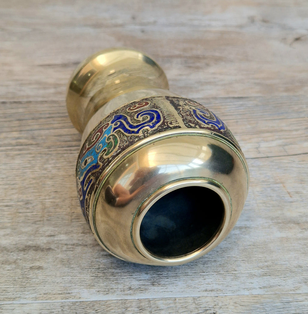 Chinese Late Qing Champleve Enamelled Bronze Small Vase 19th Century Antique