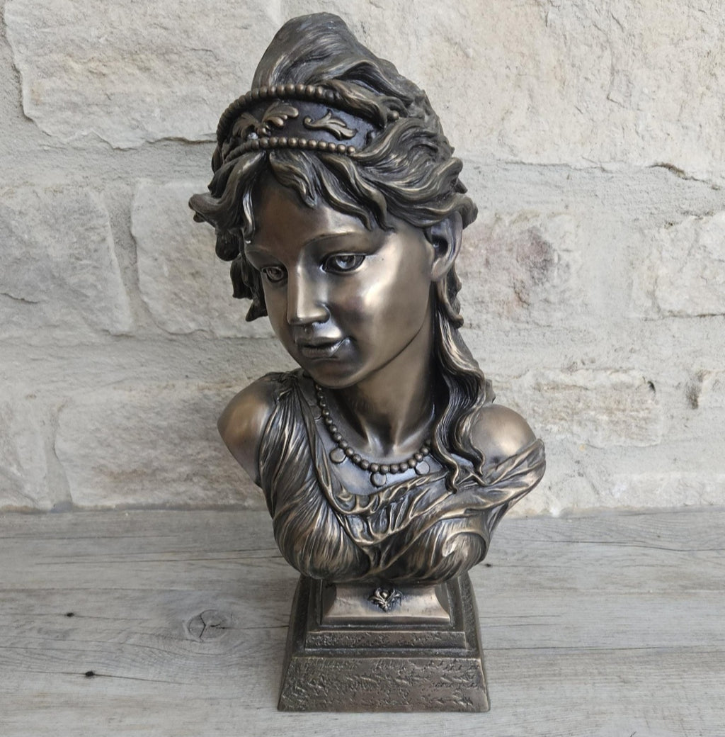 Vintage 2001 Large Resin Female Bust by Crosa Cold Cast Bronze Effect Very Heavy 32cm Tall