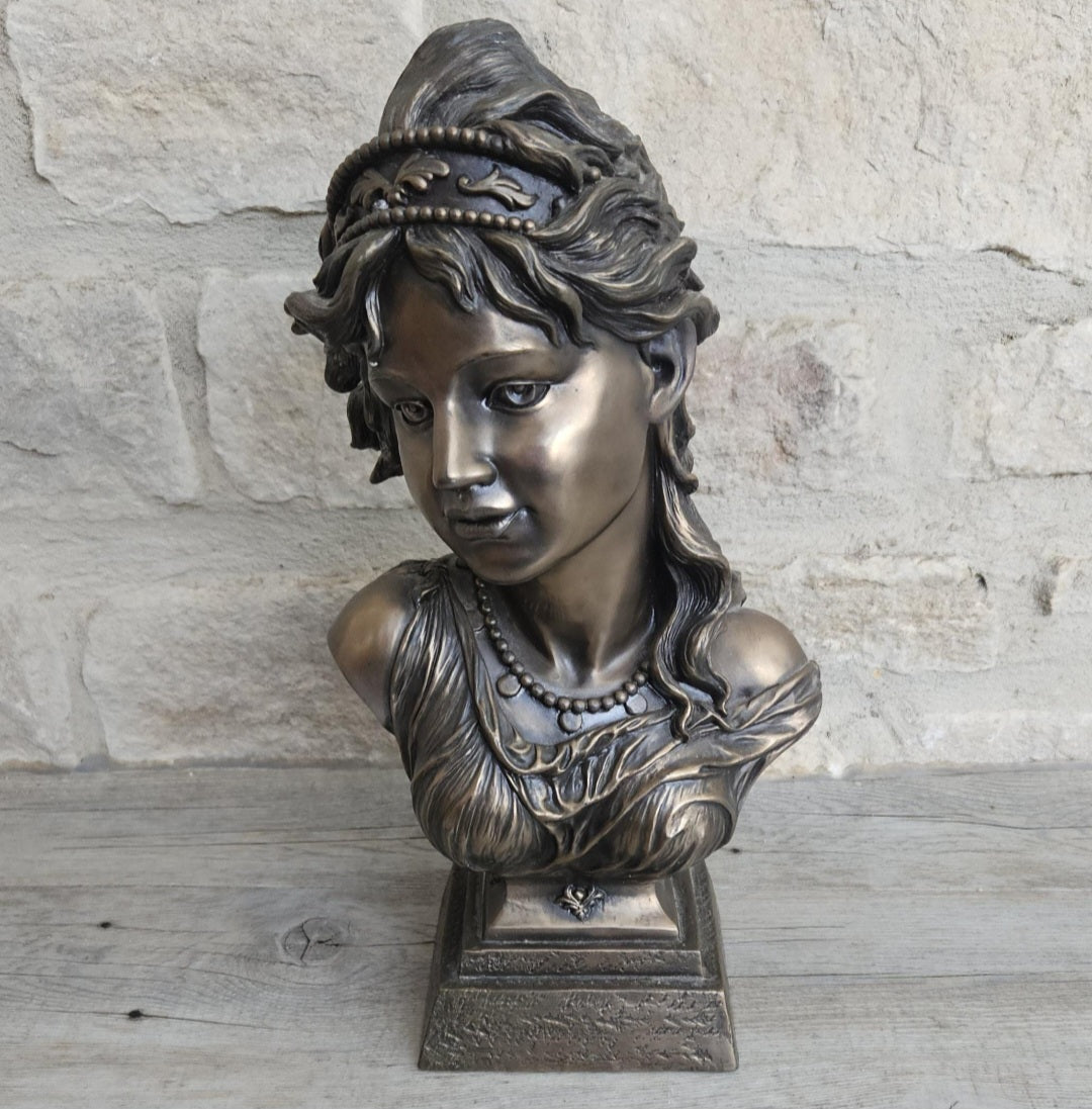 Vintage 2001 Large Resin Female Bust by Crosa Cold Cast Bronze Effect Very Heavy 32cm Tall