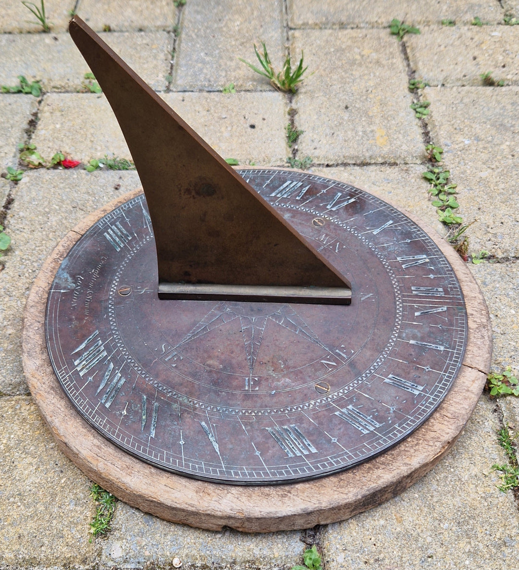Antique Troughton & Simms London Brass Sundial, Mid-Victorian Horizontal Garden Dial Plate c.1850