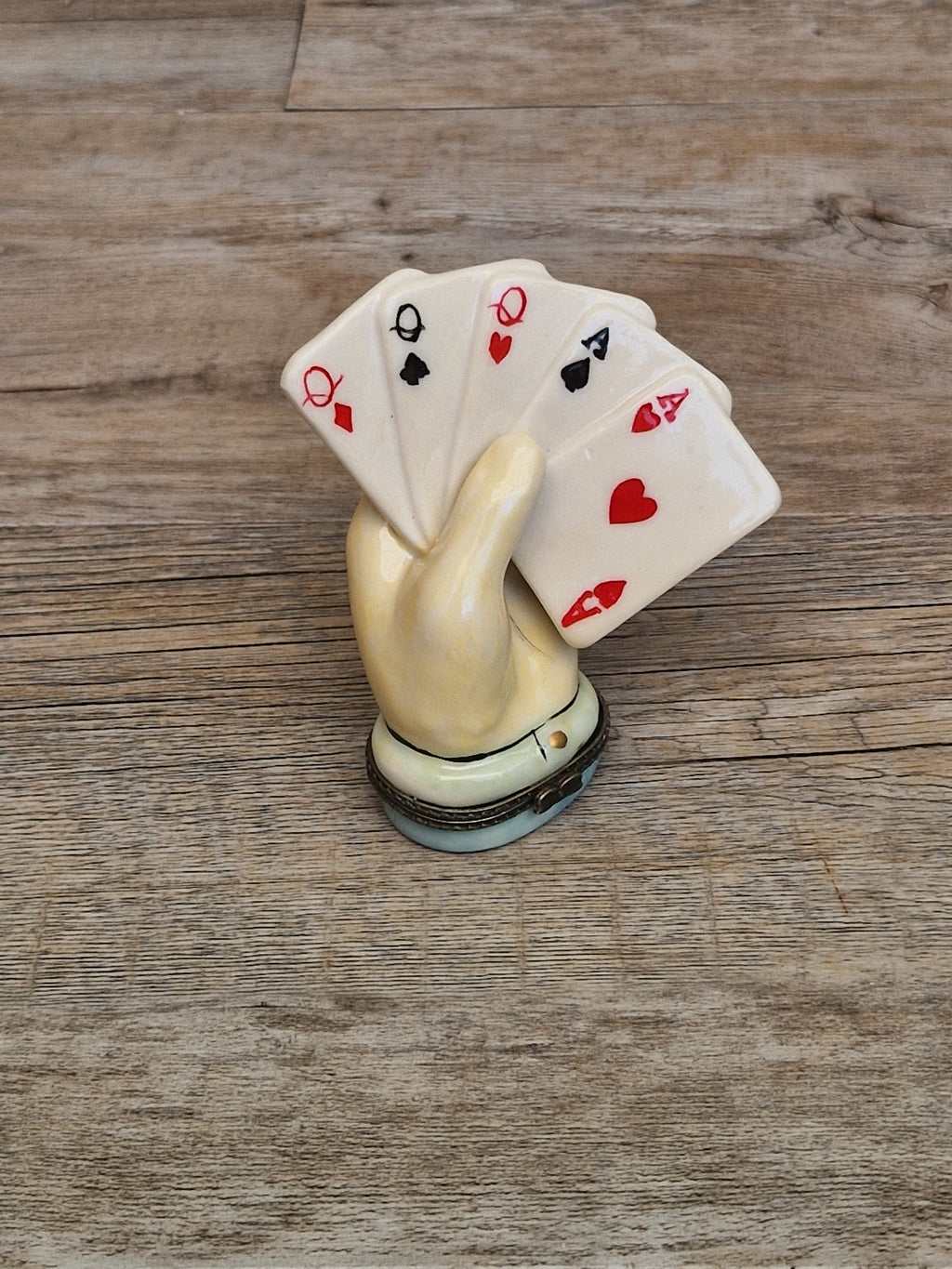 Vintage Rare Limoges Ceramic Poker Hand Full House Card Trinket Pill Box Casino