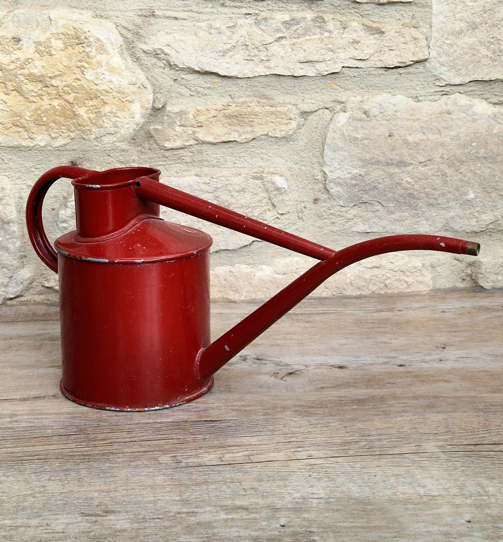 Vintage Haws Fazeley Flow Red Metal Indoor Watering Can Classic British Long Reach Plant Spout
