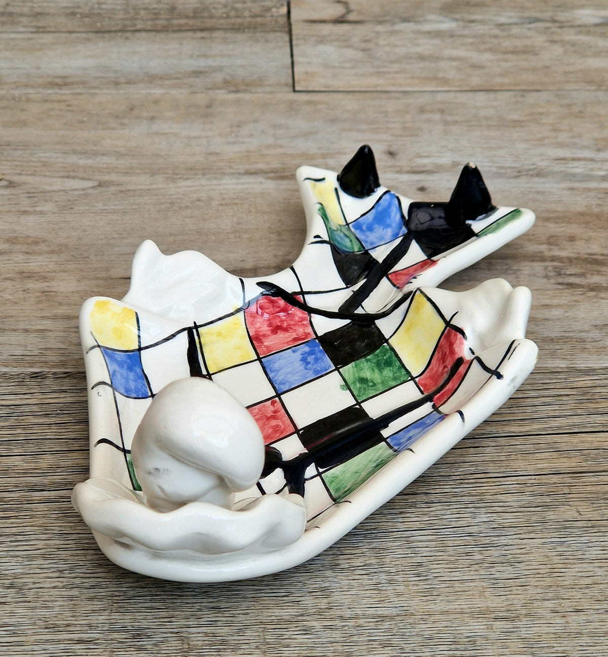 Vintage 1950s Italian Ceramic Harlequin Trinket Dish For.Reg.an Milvia Scarpa Style Catchall Plate Commedia dell Arte Pottery