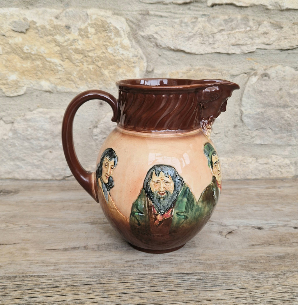 Royal Doulton Charles Dickens Pitcher: Antique Raised Relief Ceramic Jug Made in England