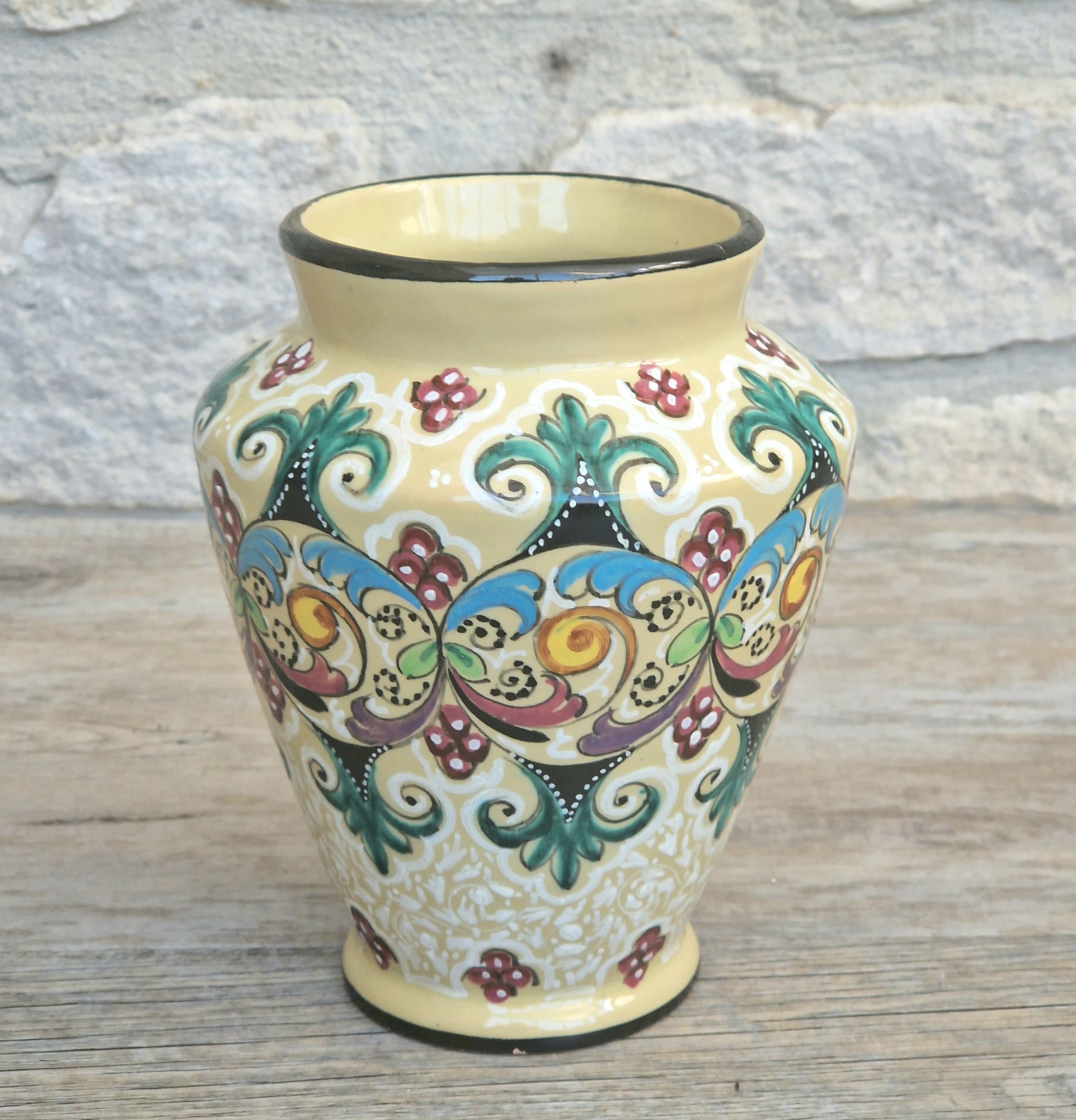 Vintage Molaroni Pesaro Italian Majolica 15cm Grotesque Baluster Vase