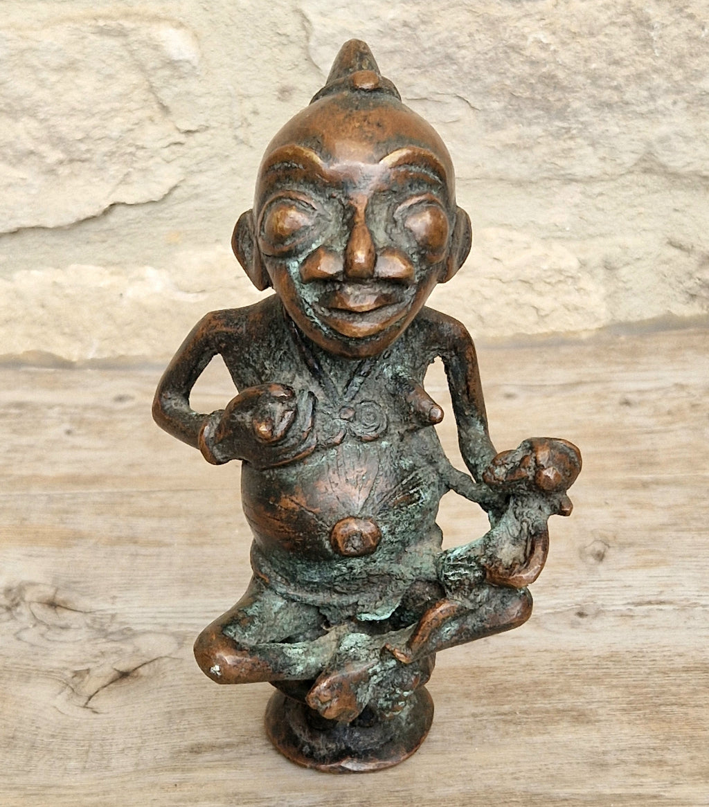 Antique African Tikar Cameroon Cast Bronze Fertility Motherhood Maternity Figure Statue