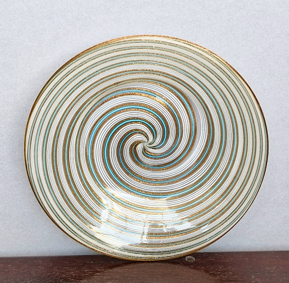 Antique Salviati Murano Glass Dish, Mezza Filigrana, Aventurine, Turquoise Blue, Venetian, c.1860–1872, 16.6cm, Perfect Condition