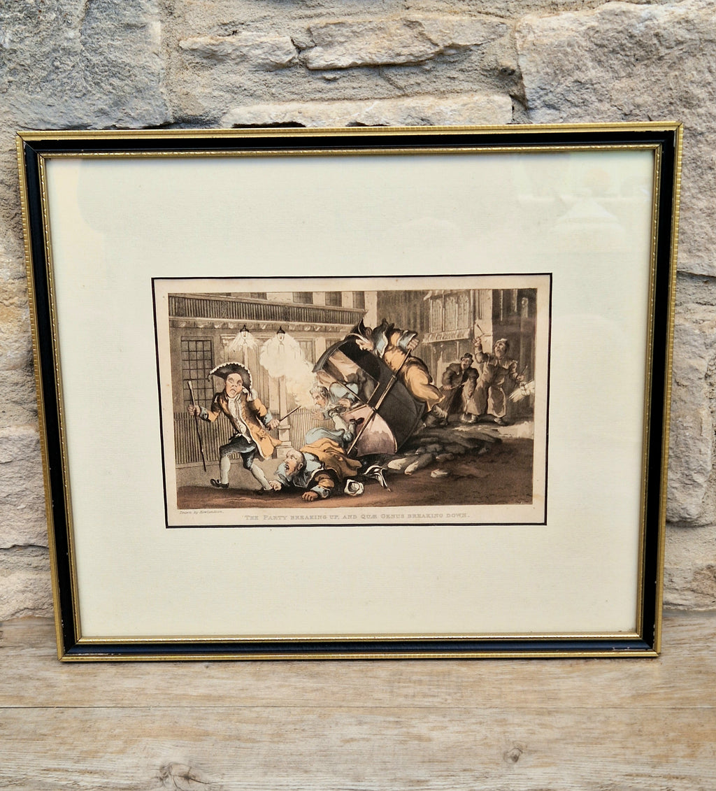 Thomas Rowlandson Lithograph Print 'The Party Breaking Up, And Quae Genus Breaking Down' Framed Wall Art