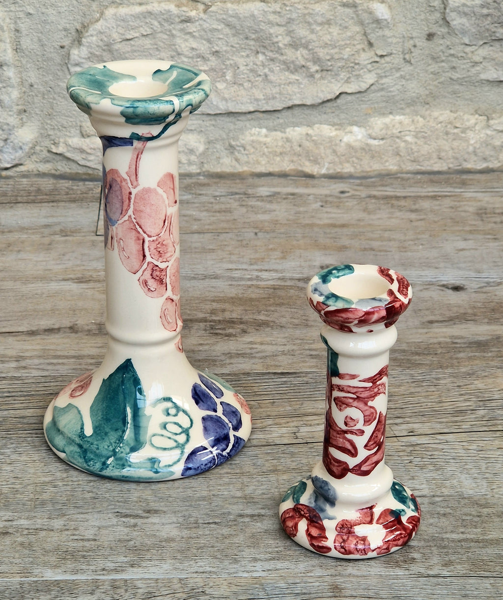 2 x Emma Bridgewater Spongeware Grapes & Roses Candle Sticks Candle Holders Vintage Early