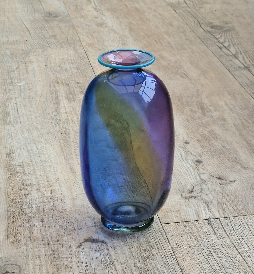 Transjö Hytta Swedish Art Glass Rainbow Vase WRC Signature Ann Wolff, Jan-Erik Ritzman and Sven-Åke Carlsson Vintage Mid Century Piece 6"